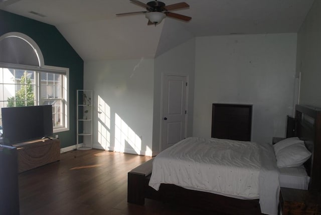 11 Rockingham Dr Unit 11, Tewksbury, MA 01876 - bedroom with wood finished floors, vaulted ceiling, baseboards, and a ceiling fan