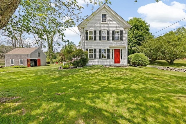 112 Hollett St, Scituate, MA 02066 - view of front of property with a front lawn and an outbuilding