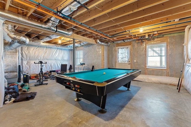 recreation room with concrete floors and pool table