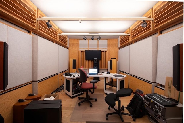 office space with light wood-type flooring