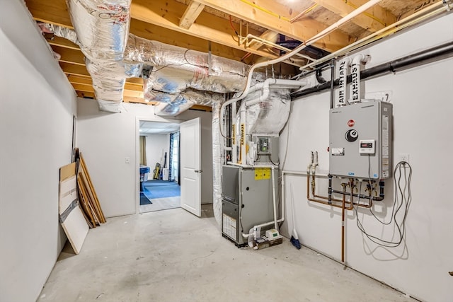 basement with heating unit