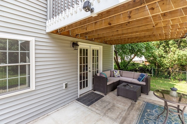 view of patio / terrace with outdoor lounge area and french doors