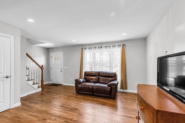 living room with hardwood / wood-style floors