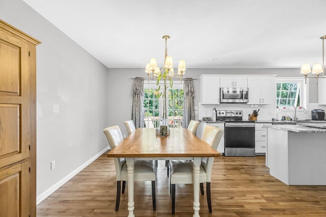 dining room featuring hardwood / wood-style flooring and a chandelier