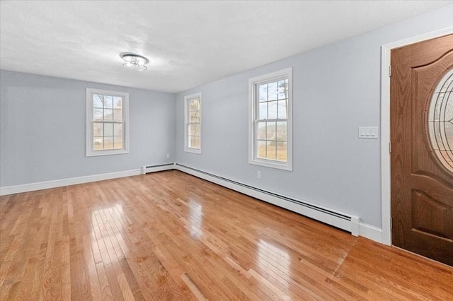 foyer featuring light hardwood / wood-style floors and a baseboard heating unit