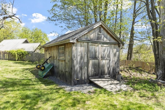 view of shed featuring a fenced backyard