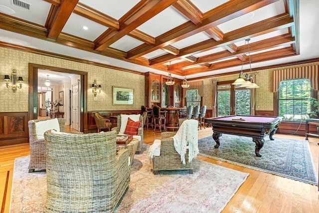 playroom featuring wainscoting, visible vents, and wallpapered walls