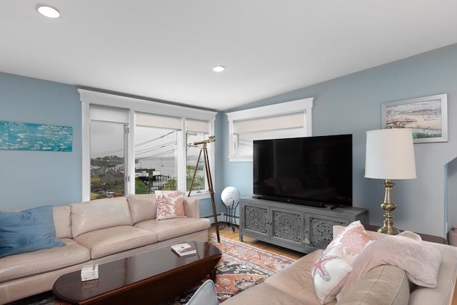 74 E Main St Unit 3, Gloucester, MA 01930 - living area featuring baseboard heating, recessed lighting, and wood finished floors