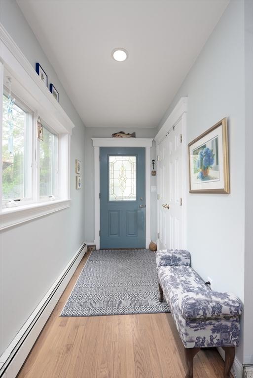 74 E Main St Unit 3, Gloucester, MA 01930 - entryway with a baseboard heating unit, wood finished floors, and baseboards