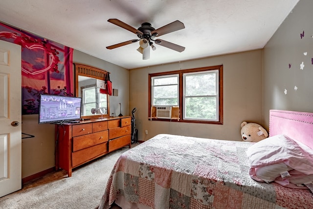 bedroom featuring ceiling fan and carpet flooring