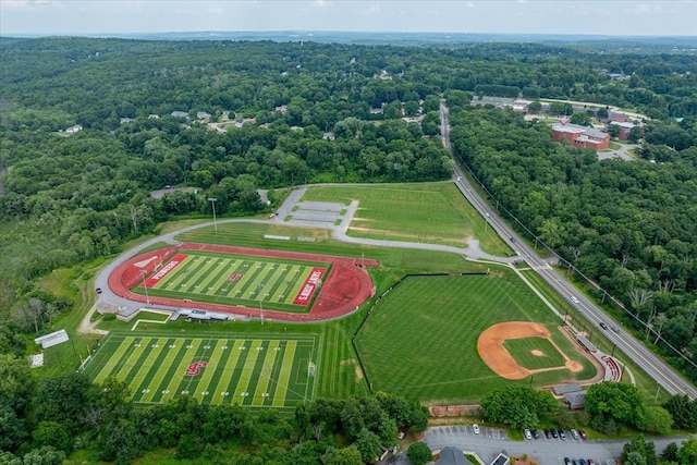 bird's eye view featuring a forest view