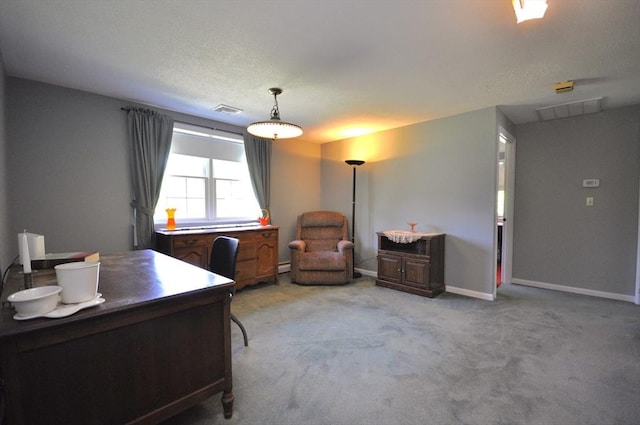 706 Washington St, East Bridgewater, MA 02333 - office area featuring a baseboard radiator, light colored carpet, and baseboards