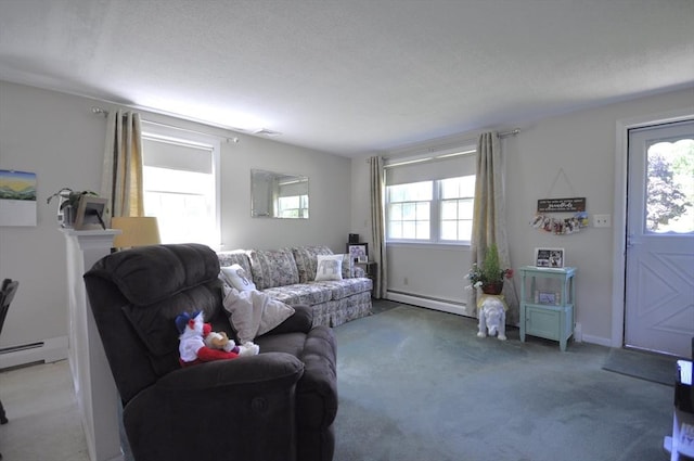 706 Washington St, East Bridgewater, MA 02333 - living room with a baseboard radiator and carpet flooring