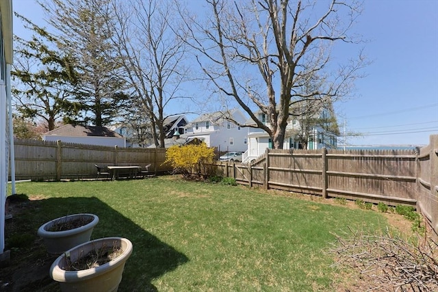 view of yard with a fenced backyard