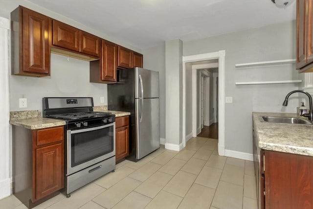 80 Rochelle St, Springfield, MA 01109 - kitchen featuring appliances with stainless steel finishes, a sink, open shelves, light countertops, and baseboards