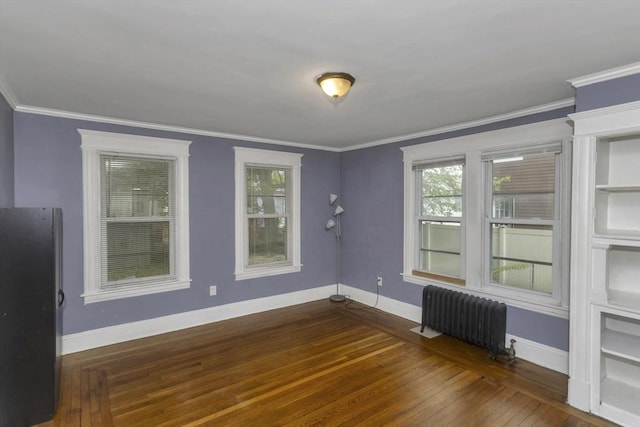 80 Rochelle St, Springfield, MA 01109 - spare room featuring radiator, dark wood-style floors, baseboards, and crown molding