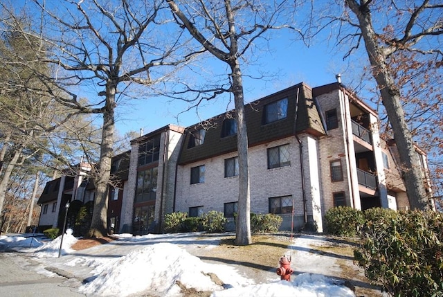 view of snow covered building