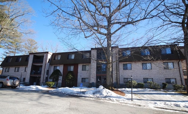 view of snow covered building