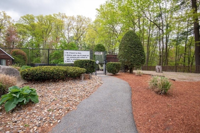 view of home's community featuring a gate and fence