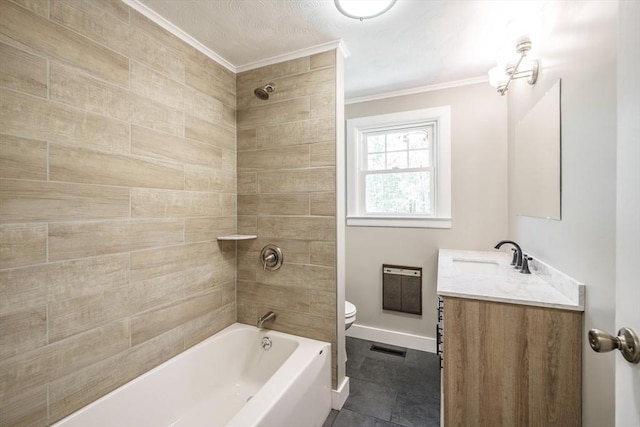 313 Bennett Rd, Hampden, MA 01036 - full bath featuring toilet, ornamental molding, heating unit, baseboards, and bathing tub / shower combination