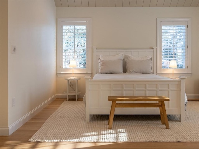 bedroom with light hardwood / wood-style floors