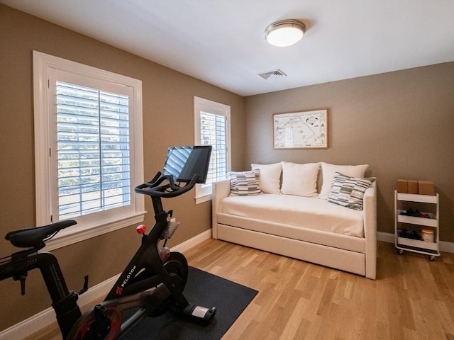 workout area with hardwood / wood-style flooring and plenty of natural light