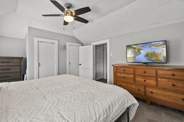 66 Squantum Rd, Jaffrey, NH 03452 - bedroom featuring lofted ceiling, carpet flooring, ceiling fan, and multiple closets