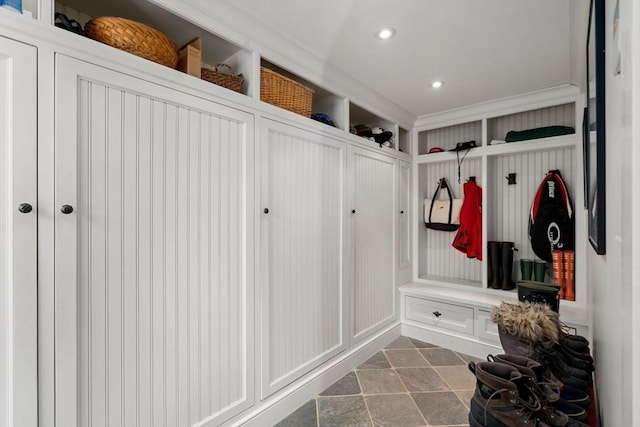 mudroom featuring recessed lighting