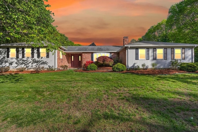 12 Queens Cir, Sharon, MA 02067 - ranch-style home featuring a chimney and a yard