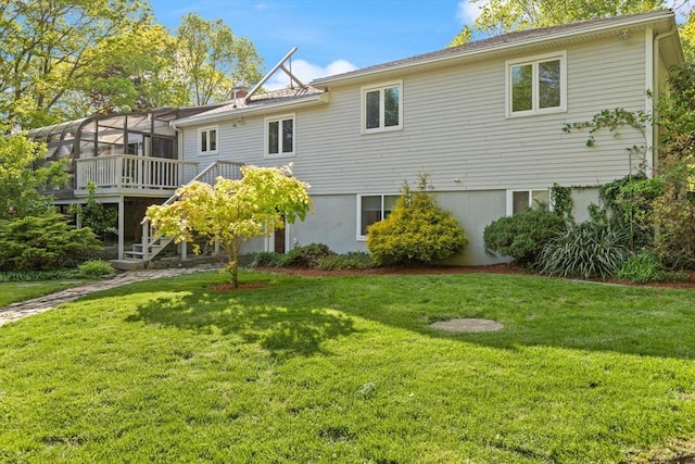 12 Queens Cir, Sharon, MA 02067 - rear view of property with stairs, a deck, and a yard