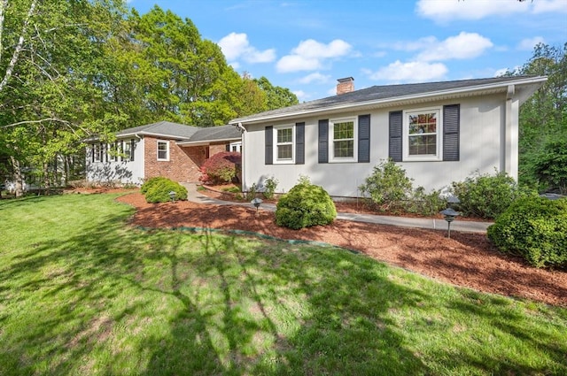 12 Queens Cir, Sharon, MA 02067 - ranch-style home with a chimney and a front yard