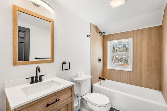 full bathroom featuring shower / bath combination, vanity, and toilet