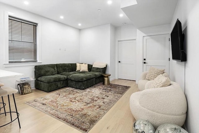 living room with light hardwood / wood-style flooring