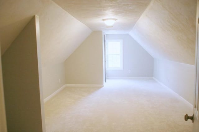 additional living space with light carpet and vaulted ceiling