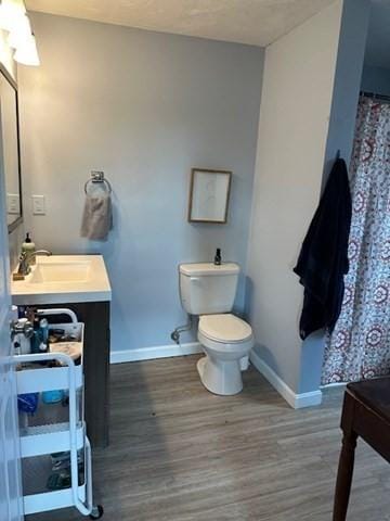 bathroom featuring vanity, toilet, and wood-type flooring