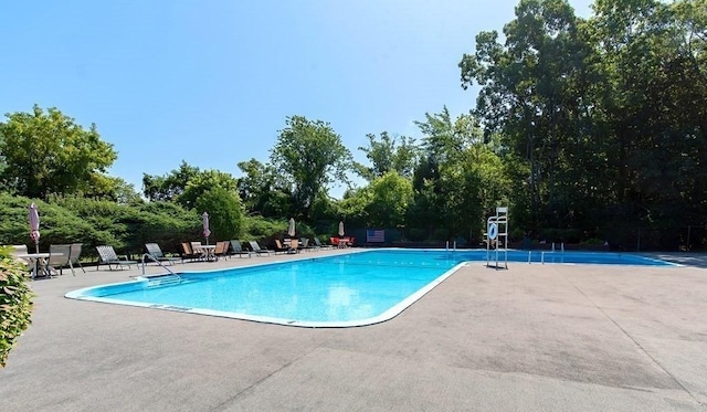 238 Rock St Unit C8, Norwood, MA 02062 - community pool featuring a patio and view of wooded area