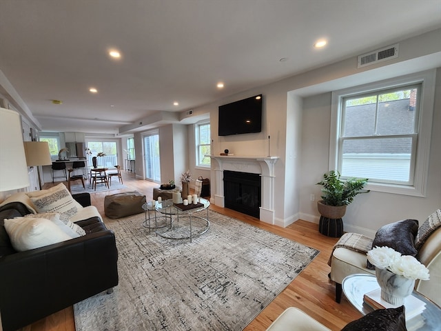 living room with light wood-type flooring