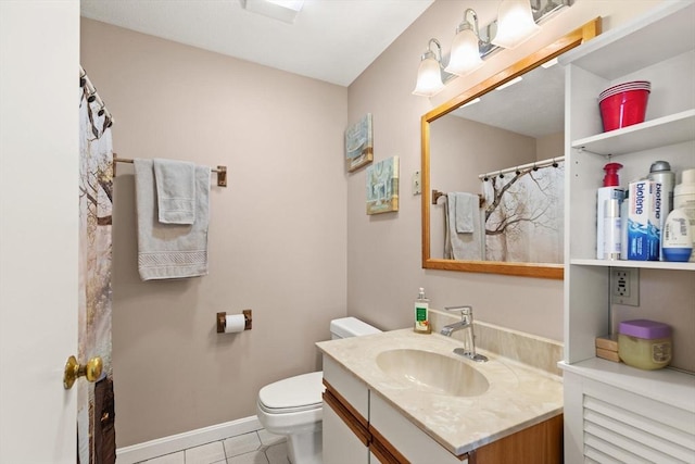 bathroom with tile patterned flooring, vanity, and toilet