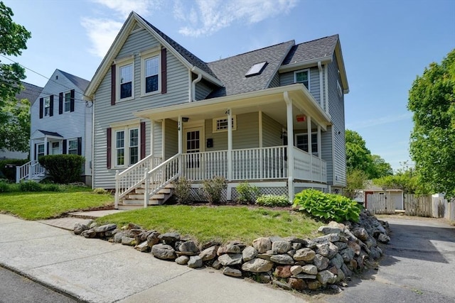 14 Mountain Ave, Marlborough, MA 01752 - view of front of property with a porch, a shingled roof, and asphalt driveway