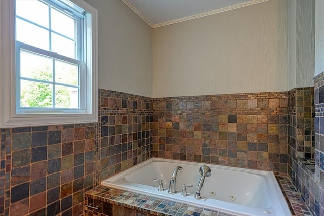 14 Mountain Ave, Marlborough, MA 01752 - bathroom featuring a tub with jets and ornamental molding