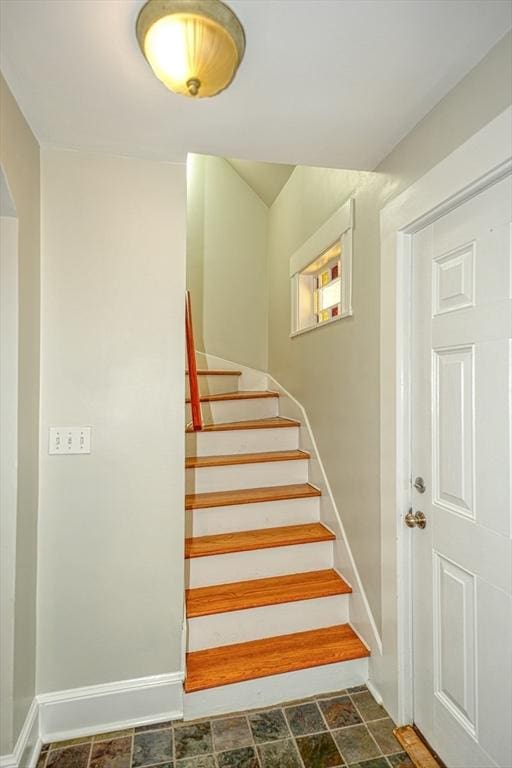 14 Mountain Ave, Marlborough, MA 01752 - stairway with baseboards and stone finish flooring
