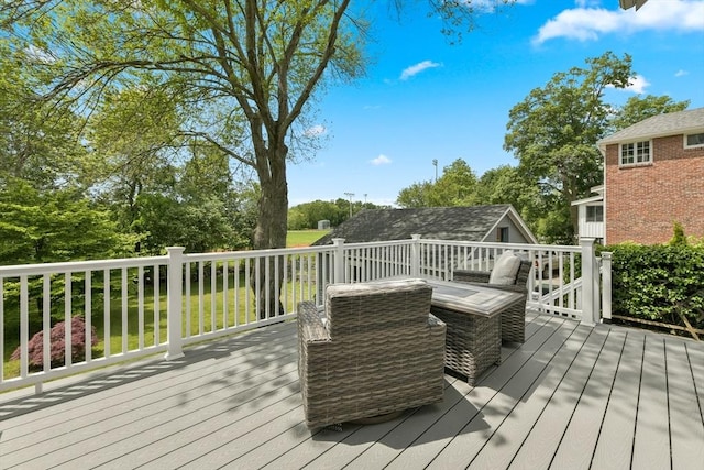 475 E St, Dedham, MA 02026 - wooden deck with view of wooded area