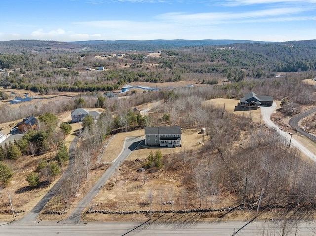 bird's eye view featuring a rural view and a forest view