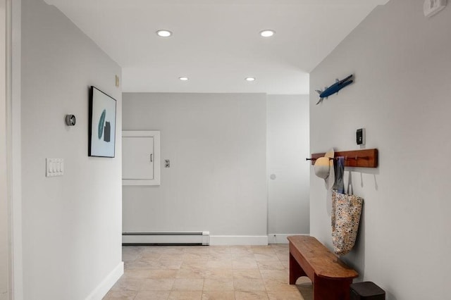 32 Northern Blvd, Newbury, MA 01951 - hallway featuring baseboards, a baseboard heating unit, and recessed lighting