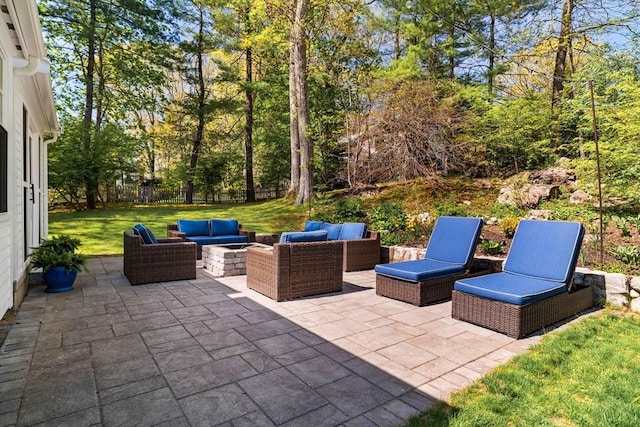view of patio / terrace featuring an outdoor living space
