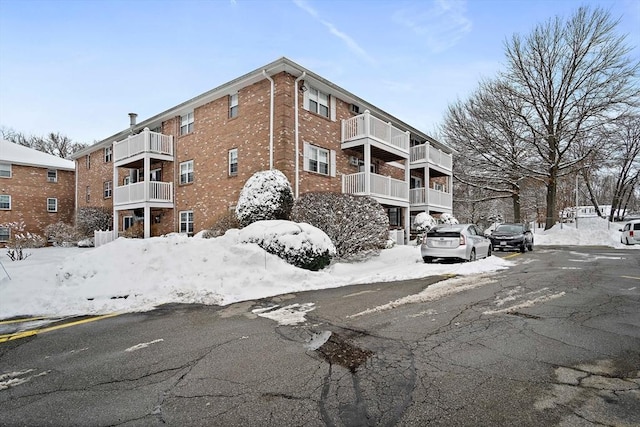 view of snow covered property