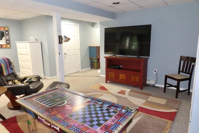 12 Sterling Ln Unit 12, Walpole, MA 02081 - living area featuring a drop ceiling, light colored carpet, and baseboards
