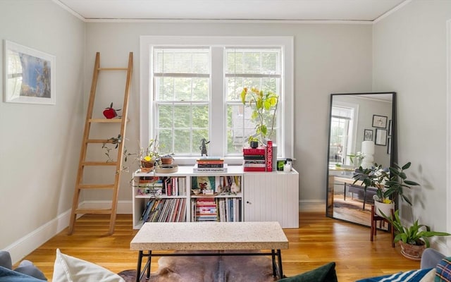 9 Ellery St Unit 33, Cambridge, MA 02138 - sitting room featuring ornamental molding, wood finished floors, and baseboards