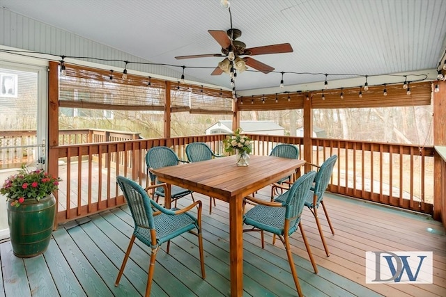 wooden terrace with ceiling fan