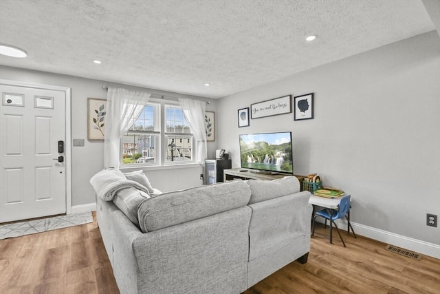11 Fernwood Dr Unit D, Leominster, MA 01453 - living room featuring baseboards, a textured ceiling, wood finished floors, and recessed lighting